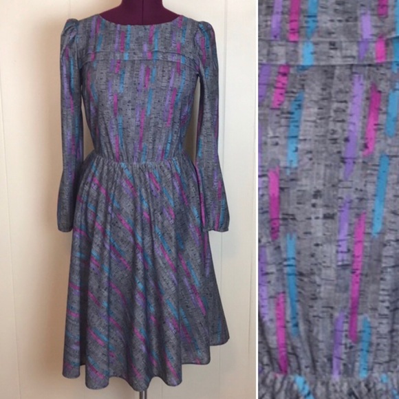 Vintage Dresses & Skirts - Vintage 70s/80s Striped Disco Rockabilly Dress